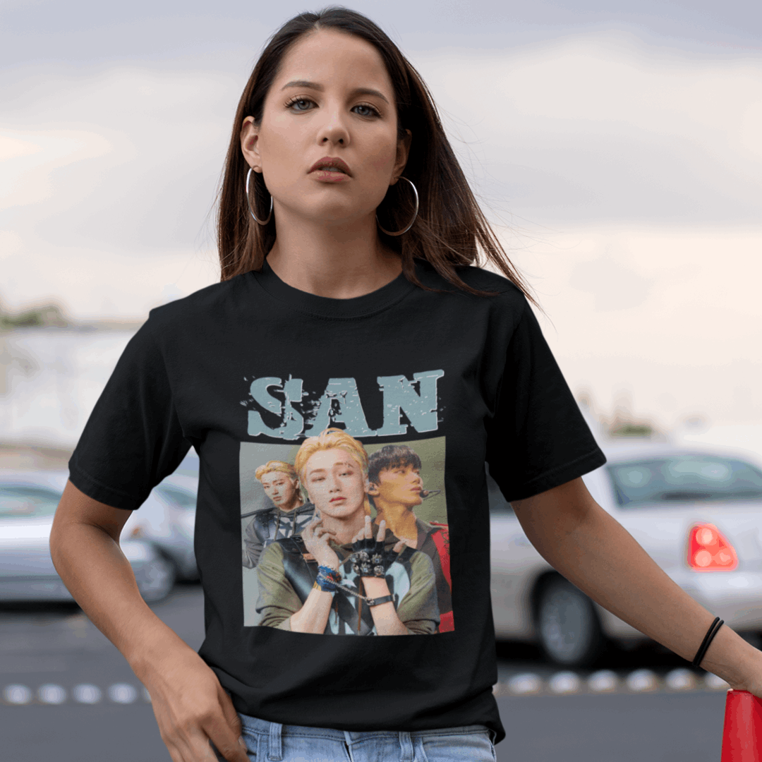 Ateez San T-Shirt, Kpop Fanmade 2024 Grafik Shirt