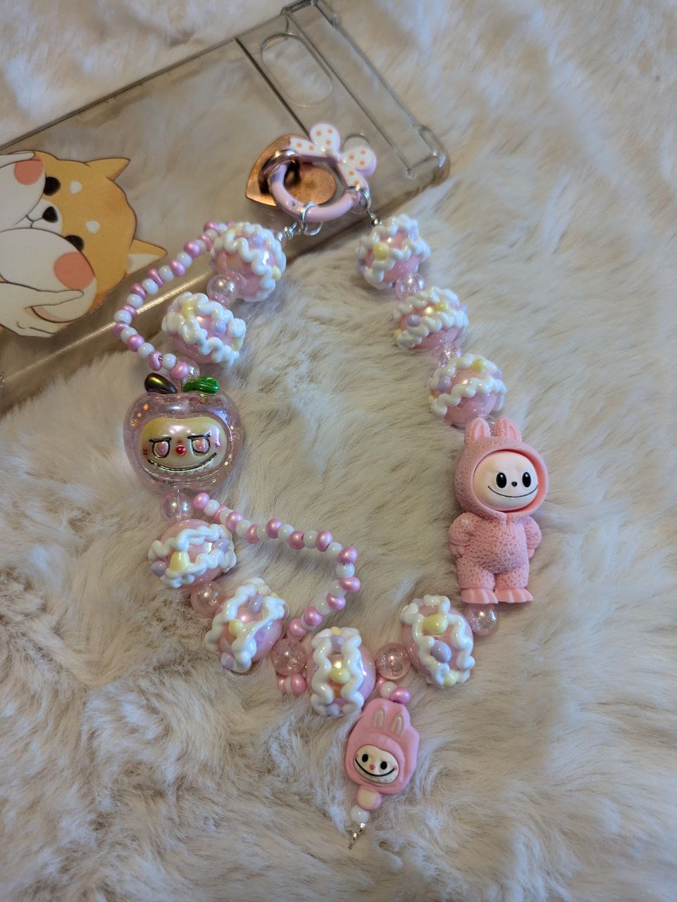 Cute Rosa Labubu Apel Princes umbrella Phonechain, Taschen und Keychain