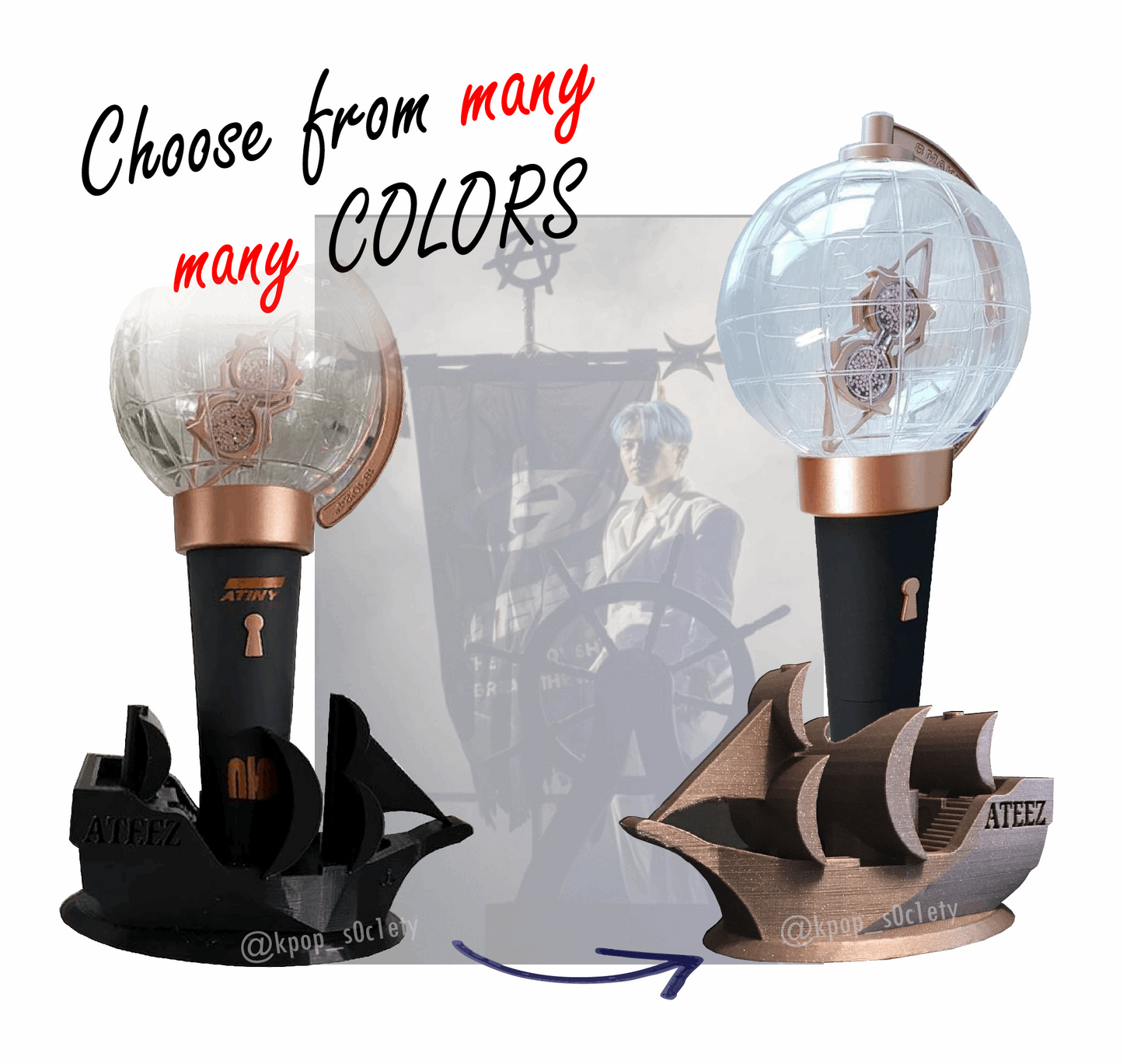 ATEEZ Lightiny Lightstick im fanmade Piratenboot Lightstick Halter aus 3D-Druck für ATINY