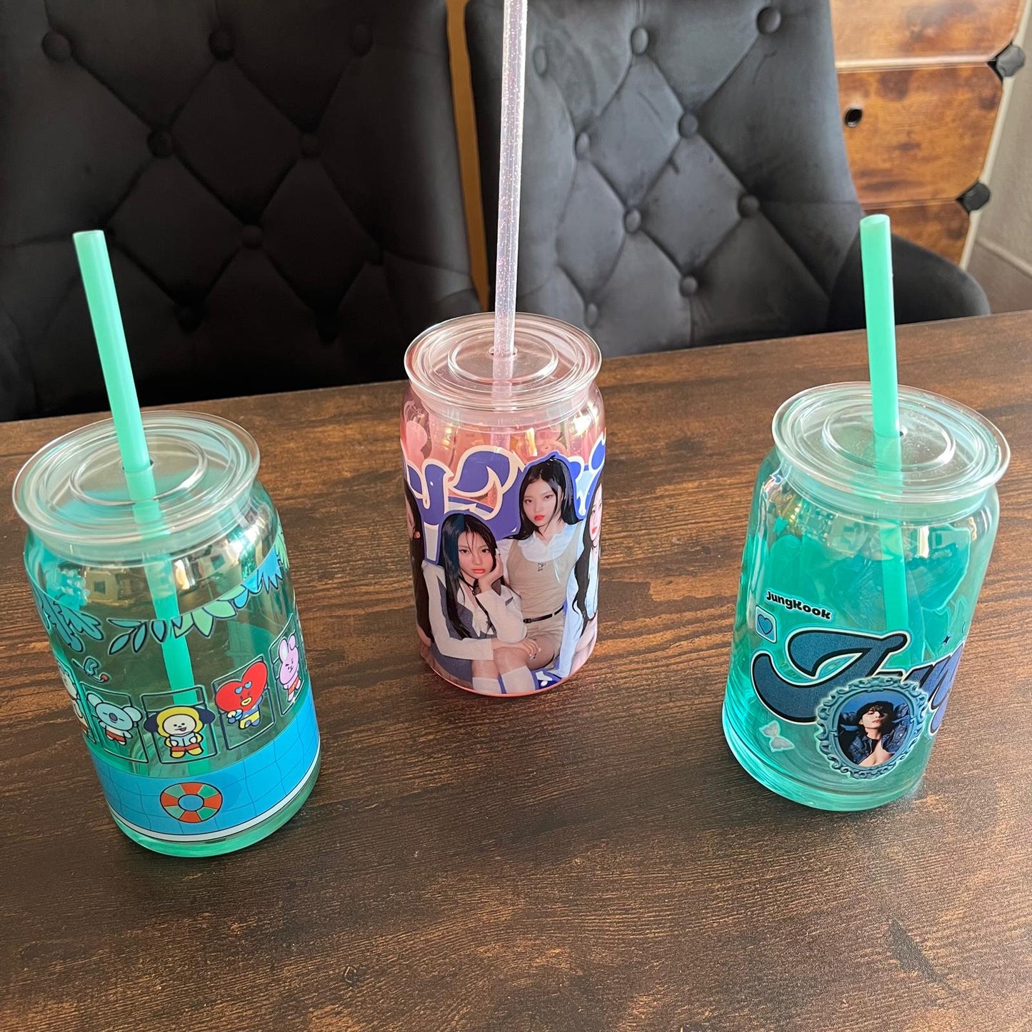 K-Pop Fanmade Drinking Glass – Perfect for Summer 16oz! Ateez, Bts,Jungkook, Jimin, NewJeans, bt21