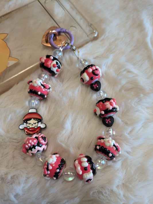 Cute SkullPanda Pink Red Phonechain, Taschen und Keychain