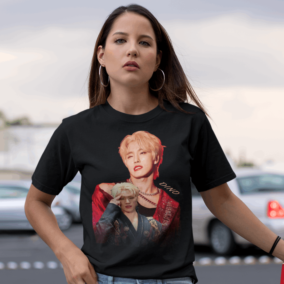 K-Pop Dino T-Shirt, Fanmade Seventeen Grafik, Geschenkidee