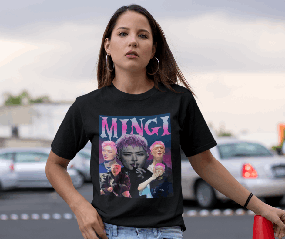 K-Pop Ateez Mingi T-Shirt, Fanmade Grafik Pinke Haare, Selfmade, Geschenkidee