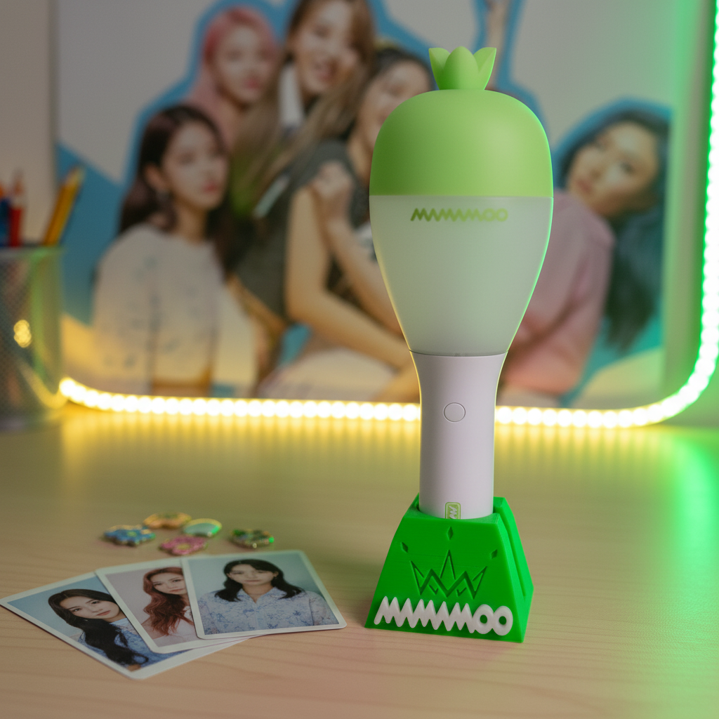Mamamoo Lightstick Holder Pyramid mit originalem Mamamoo Radieschen Lightstick – Fanmade K-Pop Geschenkidee für Moomoo