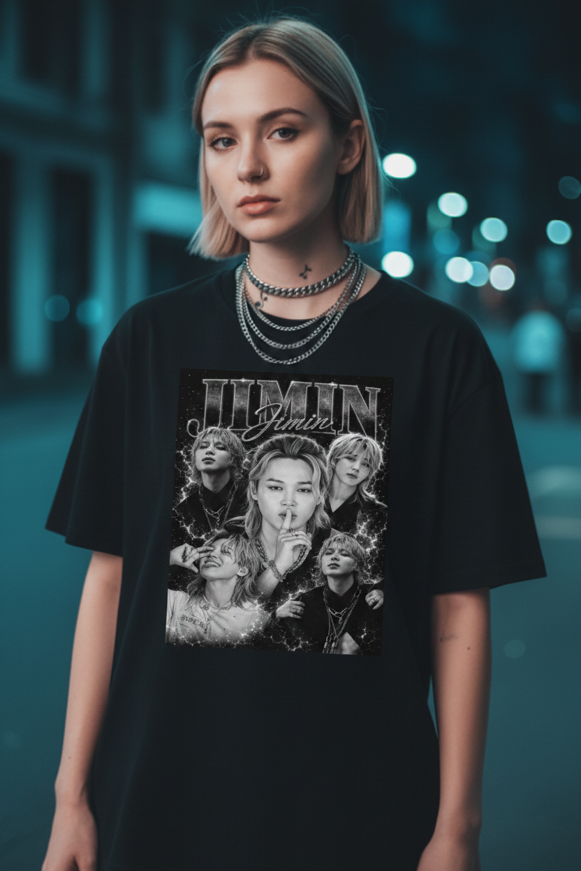 Jimin BTS Unisex T-Shirt Vintage B&W – ARMY Fanmade Merch | S–5XL