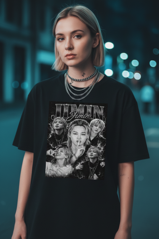 Jimin BTS Unisex T-Shirt Vintage B&W – ARMY Fanmade Merch | S–5XL