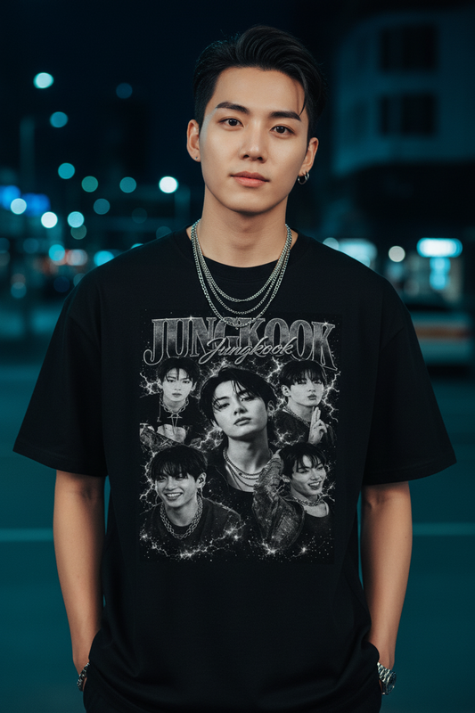 Jungkook BTS Unisex T-Shirt Vintage B&W – K-Pop ARMY Fanmade | S–5XL