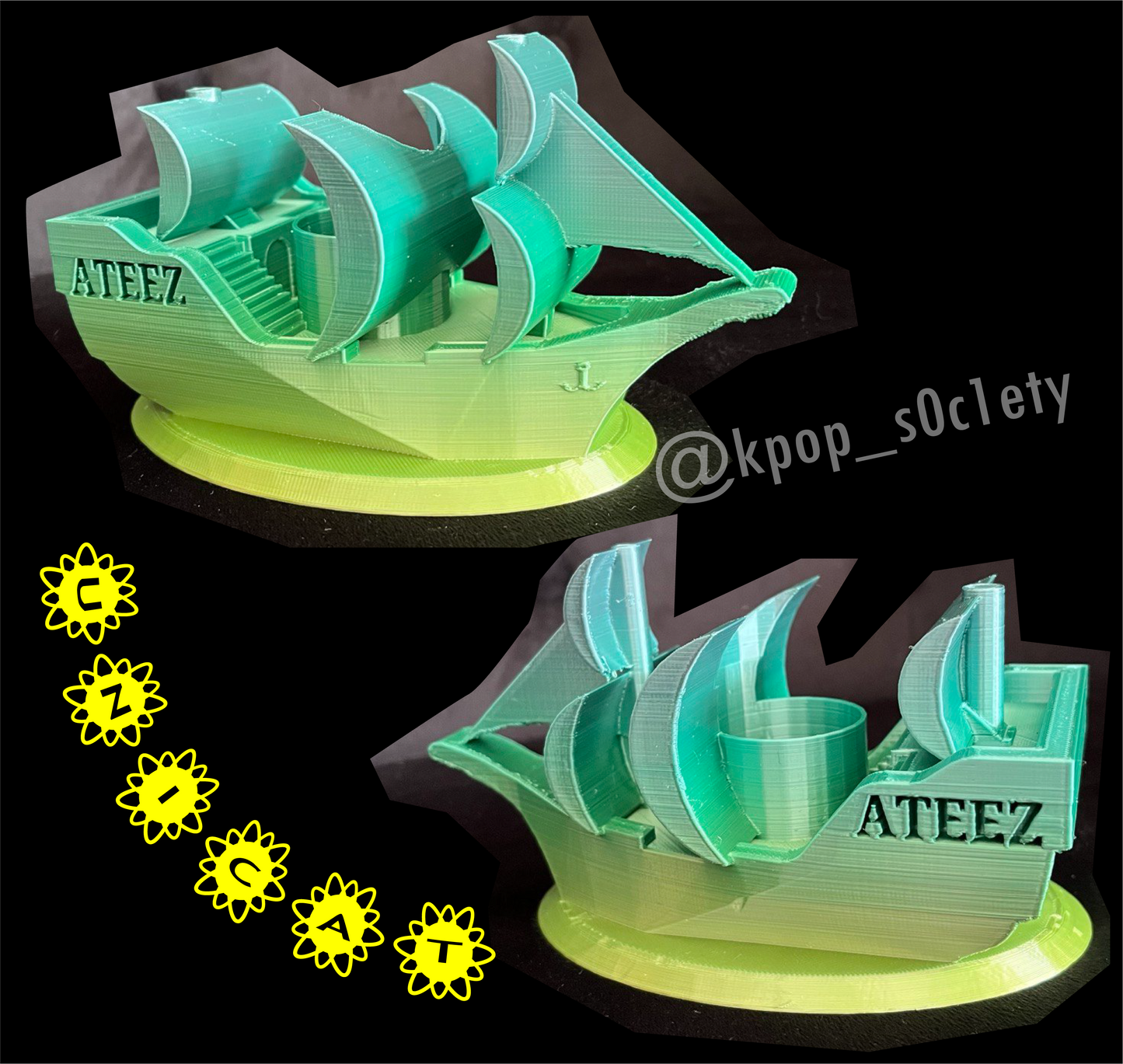 Ateez Lightstick holder - pirate boat for all Lightstick versions, Atiny Fanmade, Lightiny holder, Kpop Selfmade