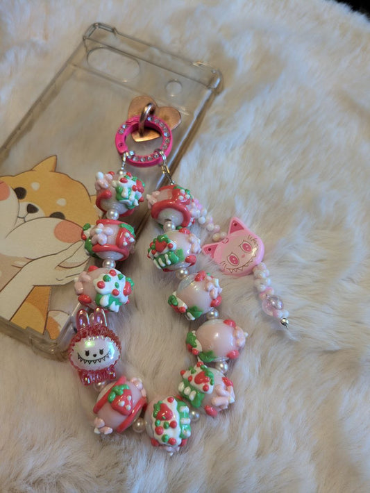 Labubu Strawberries Phonechain, Taschen und Keychain