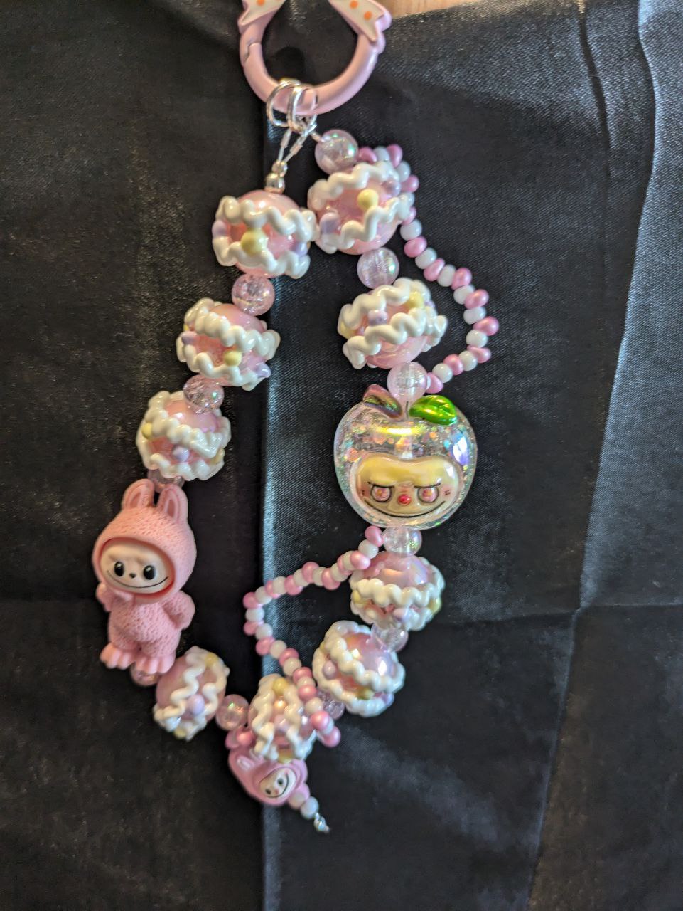 Cute Rosa Labubu Apel Princes umbrella Phonechain, Taschen und Keychain