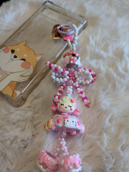 SkullPanda car pink Phonechain, Taschen und Keychain